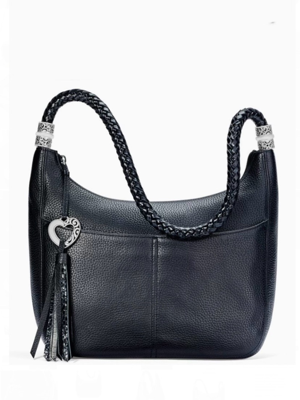 Brighton Barbados Black Leather Hobo Shoulder Bag Braided Strap Like New